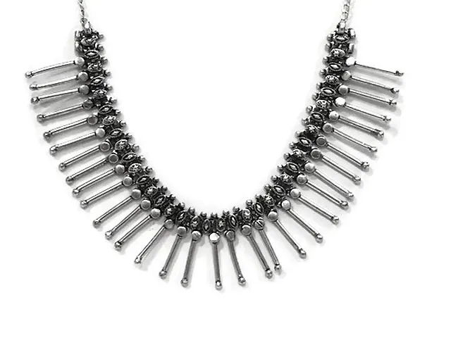 AyA Fashion Designer Oxidised Silver Statement Necklace | for Girls and Women Traditional