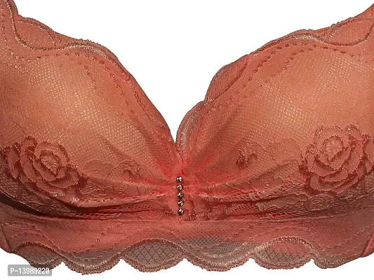 AyA Fashion Women's Poly Cotton Thick Padded Wired Lace Bra (BA0028-75_Pink_30B)-thumb2