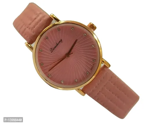 Dicaihong Analogue Dial Stainless Steel Watch with Pink Leather Belt | for Women and Girls