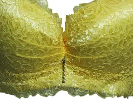 AyA Fashion Underwired Padded Cotton Lace Net Bra with Thick Strap (BA00030a_Yellow_30B)-thumb1