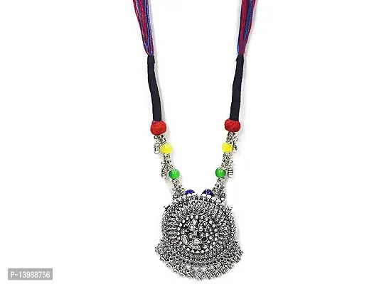 AyA Fashion Women's Oxidized German Silver Necklace with Floral Beads and Ghungroo and Black Thread Work