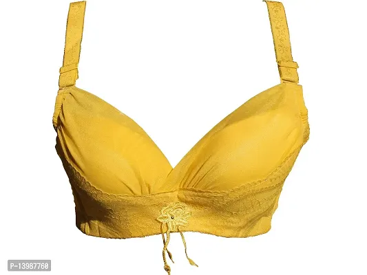 AyA Fashion Underwired Padded Cotton Lace Net Bra with Thick Strap (BA006a_Yellow_32B)