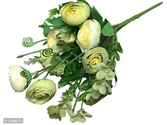 SmileBox Artificial Rose Silk Flowers Bouquet (Green, 8 Roses,2 Buds and Small Flowers)-thumb3