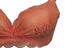 AyA Fashion Women's Poly Cotton Thick Padded Wired Lace Bra (BA0028-90_Pink_36B)-thumb2