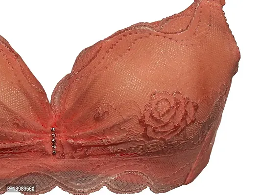 AyA Fashion Women's Poly Cotton Thick Padded Wired Lace Bra (BA0028-90_Pink_36B)-thumb3