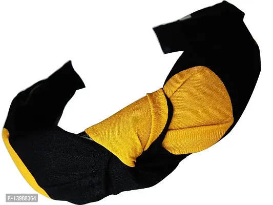 AyA Fashion Broad Yellow Checks Knotted Fabric Hairband | Retro Style Wide Bandana Hair Band for Girls and Women-thumb2