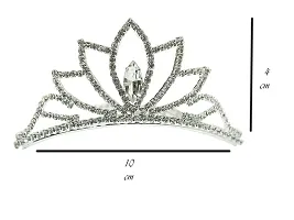 AyA Fashion Silver Plated Crystal Tiara Small Size Crown Studded with American Diamond Stones for Women-thumb1