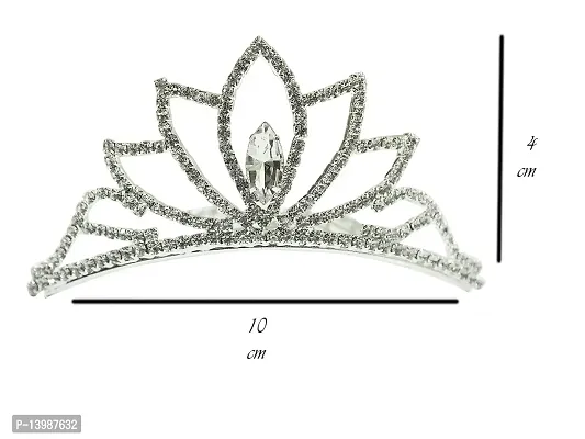 AyA Fashion Silver Plated Crystal Tiara Small Size Crown Studded with American Diamond Stones for Women-thumb2