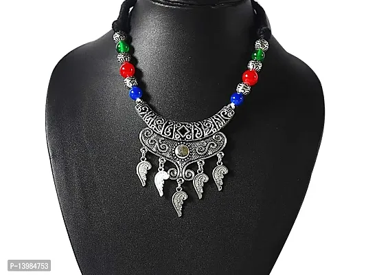AyA Fashion Multicolor Oxidised German Silver Thread Necklace for Women