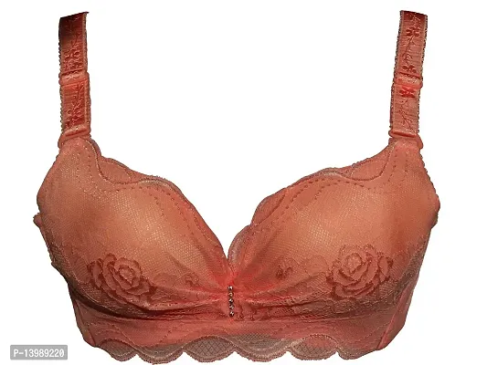 AyA Fashion Women's Poly Cotton Thick Padded Wired Lace Bra (BA0028-75_Pink_30B)