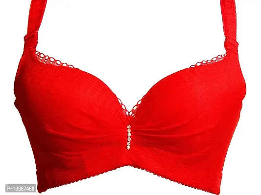 AyA Fashion Underwired Padded Cotton Lace Net Bra with Thick Strap (BA00017_Red_30B)