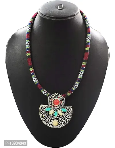 AyA Fashion Multicolor Oxidised German Silver Necklace for Women-thumb3