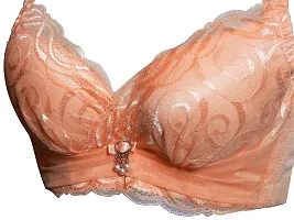 AyA Fashion Women's Poly Cotton Thick Padded Wired Lace Bra (BA0020-75_Peach_30B)-thumb2