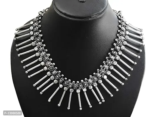AyA Fashion Designer Oxidised Silver Statement Necklace | for Girls and Women Traditional-thumb2