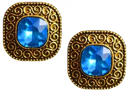 AyA Fashion Blue Stone Oxidised Golden Stud Earring for Women-thumb1