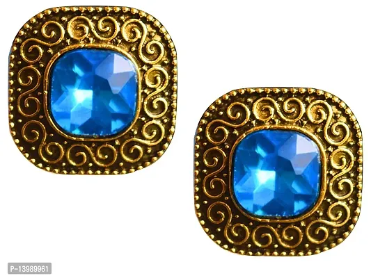 AyA Fashion Blue Stone Oxidised Golden Stud Earring for Women-thumb2