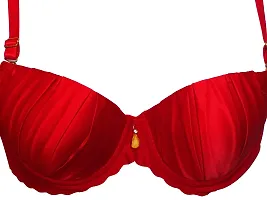 AyA Fashion Women's Poly Cotton Thick Padded Wired Lace Bra (BA0047-75_Red_30B)-thumb1