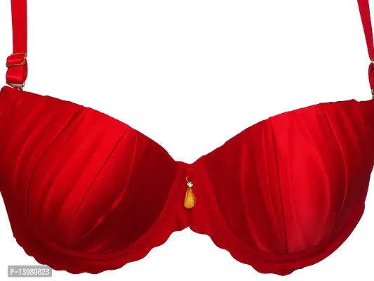 AyA Fashion Women's Poly Cotton Thick Padded Wired Lace Bra (BA0047-75_Red_30B)-thumb2