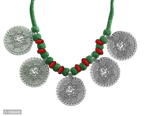 AyA Fashion Green Oxidised German Silver Necklace for Women