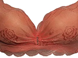 AyA Fashion Women's Poly Cotton Thick Padded Wired Lace Bra (BA0028-80_Pink_32B)-thumb1