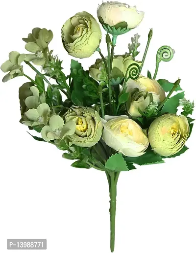 SmileBox Artificial Rose Silk Flowers Bouquet (Green, 8 Roses,2 Buds and Small Flowers)-thumb4