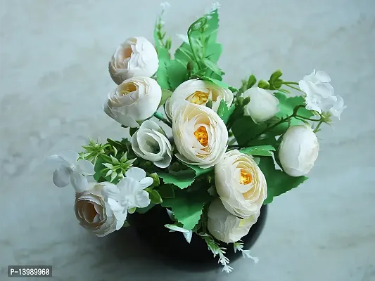 SmileBox Artificial Rose Silk Flowers Bouquet (White, 8 Roses,2 Buds and Small Flowers)