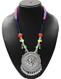 AyA Fashion Women's Oxidized German Silver Necklace with Floral Beads and Ghungroo and Black Thread Work-thumb1