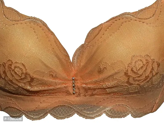 AyA Fashion Women's Poly Cotton Thick Padded Wired Lace Bra (BA0029-85_Peach_34B)-thumb2