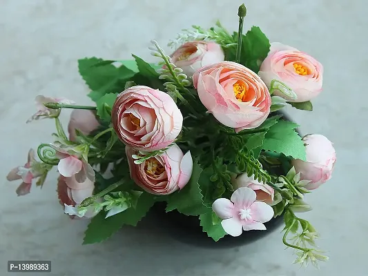 SmileBox Artificial Rose Silk Flowers Bouquet (Light Pink, 8 Roses,2 Buds and Small Flowers)