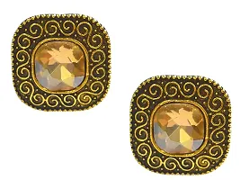 AyA Fashion Peach Stone Oxidised Golden Stud Earring for Women-thumb1