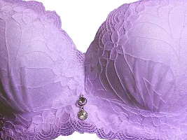 AyA Fashion Women's Poly Cotton Thick Padded Wired Lace Bra (BA0012-85_Purple_34B)-thumb2