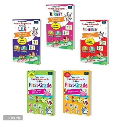 Kids Books Of Practice Assignments- Set Of 5, Hindi, English, Maths, Evs, And Art-thumb0