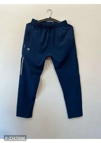 Comfortable Navy Blue Polyester Blend Regular Track Pants For Men