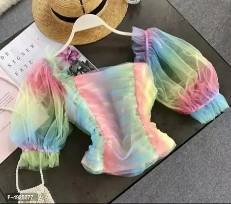 Trendy Rainbow Mesh Top