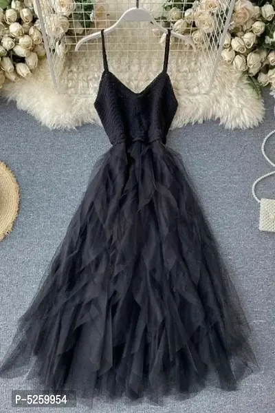 Trendy Net Calf Length Ruffle Dress for Women-thumb0