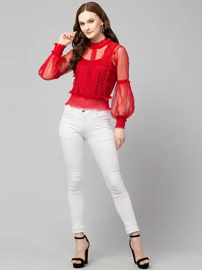 Fancy Net Full Sleeve Top for Women