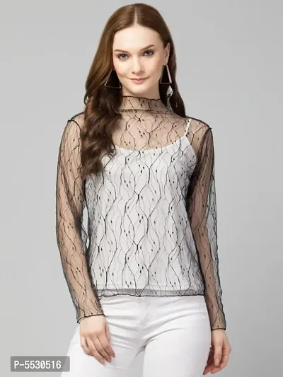 Trendy High Neck Mesh Top-thumb0