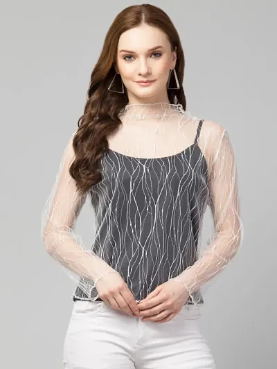 Trendy Net Full Sleeve Top for Women