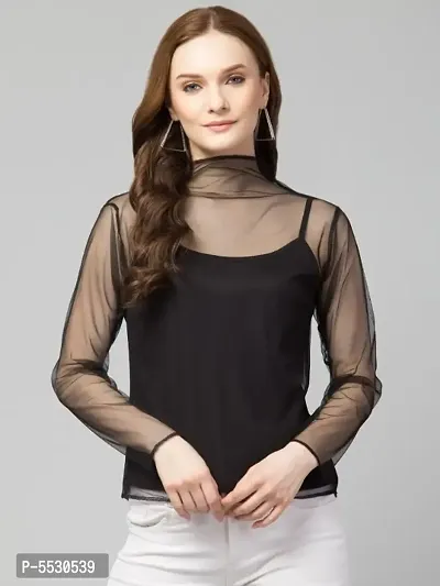 Trendy High Neck Mesh Top