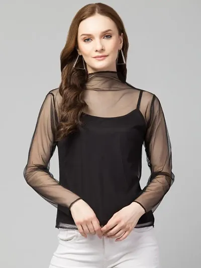 Trendy High Neck Mesh Top