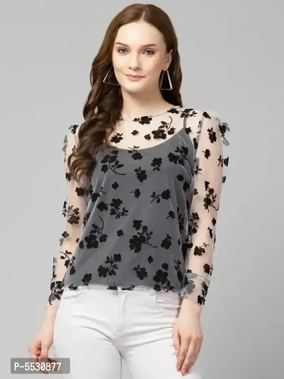 Stylish Flocking Mesh Top