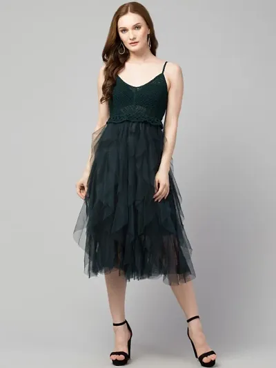 Classy Sleeveless Net Midi Dress