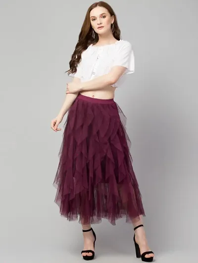 Fancy Net Flared Long Skirt