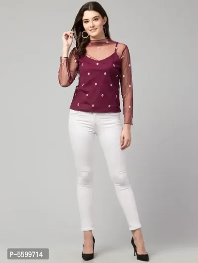 Stylish Embroidered Mesh Top-thumb2