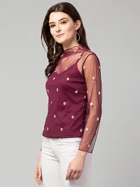 Stylish Embroidered Mesh Top-thumb2