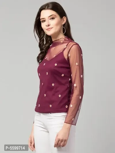 Stylish Embroidered Mesh Top-thumb3