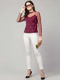 Stylish Embroidered Mesh Top-thumb3