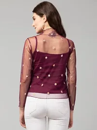 Stylish Embroidered Mesh Top-thumb4