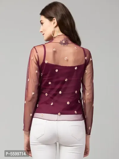 Stylish Embroidered Mesh Top-thumb5