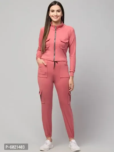 Women Zipper Lifestyle Solid Tracksuits